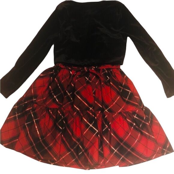 KIDS Girls Zunie Holiday 2 Piece Red Plaid Dress Bolero Black Velour Jac… - Picture 4 of 7